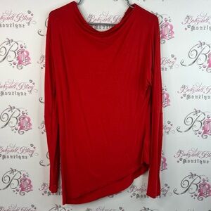 Stella & Dot top asymmetrical hem bright red stretchy Scarlet Long Sleeve Tee